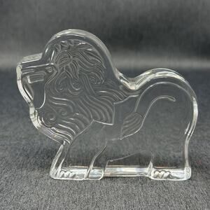 Vintage Textured Glass LION Figurine Paperweight Minimalist Decor Leo Zodiac MCM
